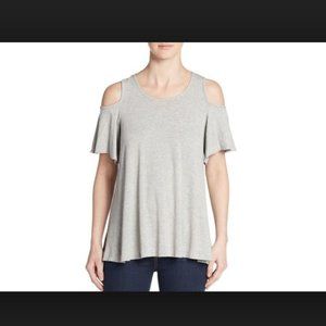 Bobeau Top Small Gray Heather Knit Open Cold Shoulder Grey Short Sleeve Shirt